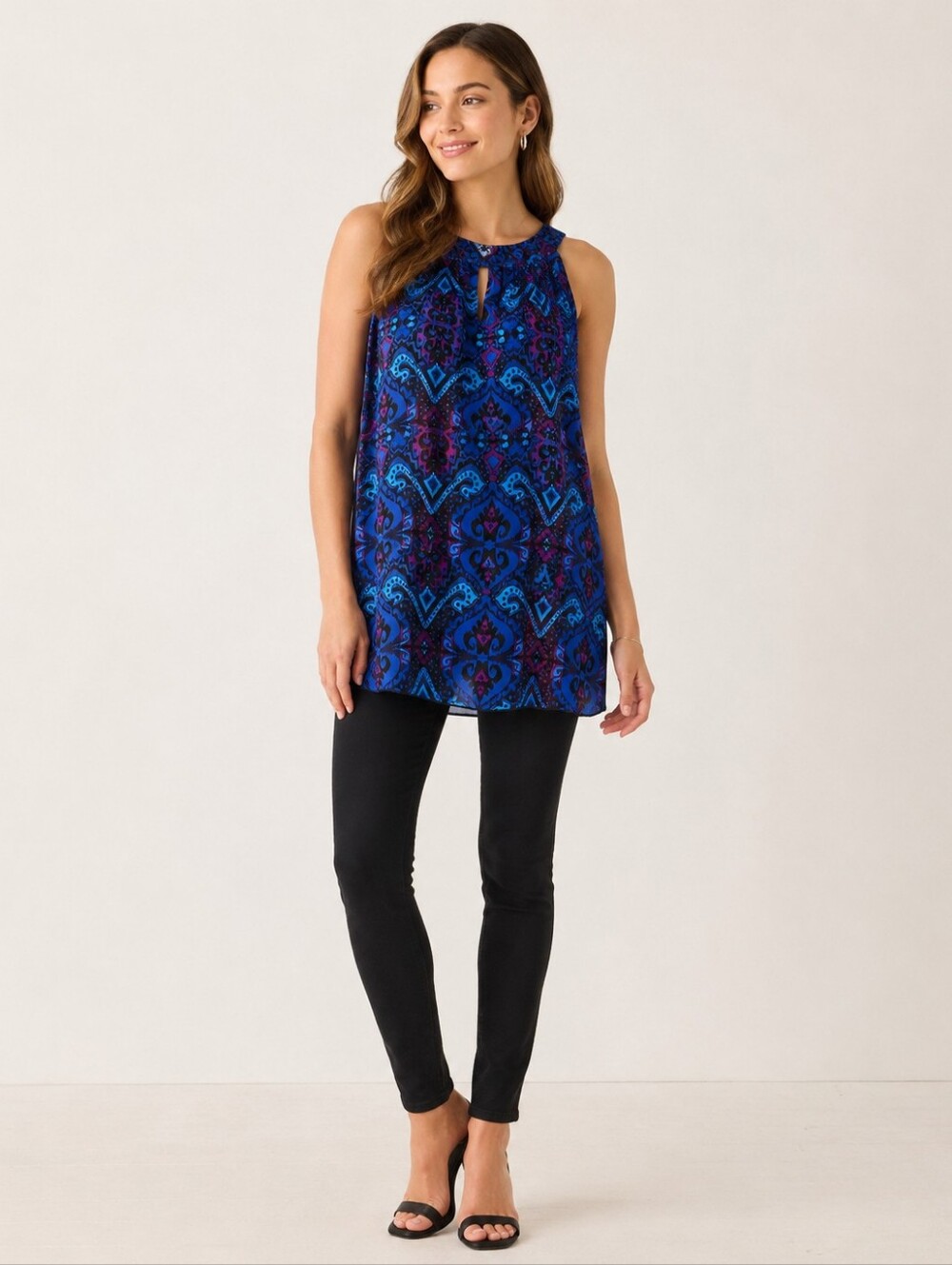 Express Top Sz Sm Blue Purple Printed Sleeveless Blouse